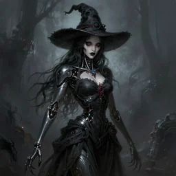 hyper detailed ultra sharp malicious witch girl, ominous gothic aesthetic, haunting, masterpiece, elegant, biomehanoid, digital painting, concept art, smooth, sharp focus, illustration, art by melissa houpert and greg rutkowski, alexey egorov, felix englund, trending on artstation 8 k