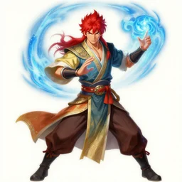 male, fighter with magic power, red hair, character design, ming dynasty, colorful, painting by gaston bussiere, craig mullins, j. c. leyendecker, tom of finland