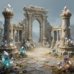 ancient ruins made of crystal gems, fantasy art