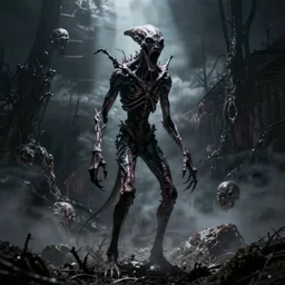 horrifying, killer, creepy, dead, demogorgon style, monster, tall, skinny, open mouth