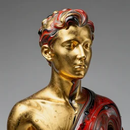 a golden and red and black'fluid head made out of fluid marble'fluid statue, viktor antonov, sergey kolesov,