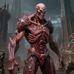 City made of human flesh and viscera, from World of Warcraft, HD 4K, Unreal engine.