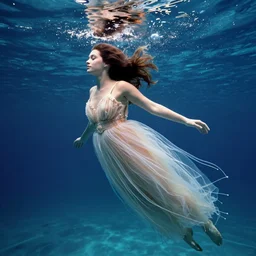a woman wearing a jellyfish dress iunder water by anny leibovitz, greg rutkowski, paolo roversi