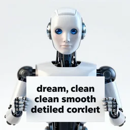 humanoid human face robot artificial intelligence robot holding a sign with text that reads : dream