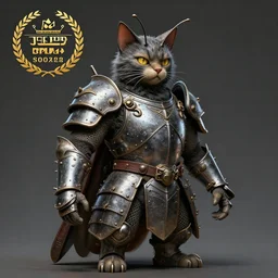a digital painting showing a sculpture of a samuraicat in an insect armor, very detailed, trending on artstation, realistic painting. extremely detailed, insane detail, dramatic lighting, concept art, zbrush, photoshop, awardwinning