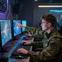realistic man in a gaming room playing pc games as a soldier reaches out of the screen and takes him in, artstation trends, sci fi concept art, highly detailed, intricate, sharp focus, 8 k, digital art