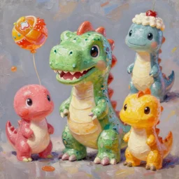 concept art of cute candy dinosaurs, oil painting by jama jurabaev, extremely detailed, brush hard, artstation, for aaa game, high quality, brush stroke