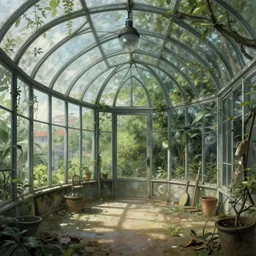 a beautiful detailed anime illustration of urbex sunroom by pieter bruegel the elder, made of glass myst, archdaily, wallpaper, highly detailed, trending on artstation.