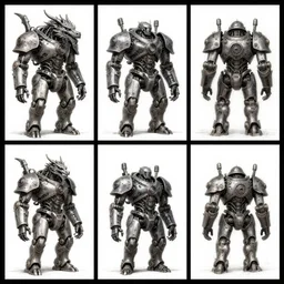 3 x 3 grid, distant full - body drawing of a iron mechanical furnace body and dragon head, concept art by ian miller, artstation, sots art, steampunk, concept art, da vinci, greg rutkowski