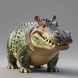 A Trex-hippopotamus-crocodile crossbreed, illustrated by Antoine Verney-Carron, trending on artstation, 4k, 8k, artstation 3d render, artstation 3d, artstation graphics, artstation lighting
