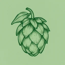 a line drawing of a hop seed. dark green lines and muted green paper. graphic design. poster style. hq. detailed. muted colors.