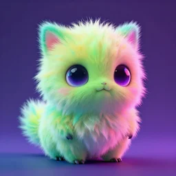fluffy tiny alien pet, neon fur, big eyes, octane render,