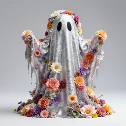 a psychedelic ghost made of flowers and silver