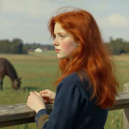 a redhead girl, artwork by Norman Rockwell, cinematic view, high quality