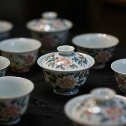 studies of shino ceramics with floral shapes, black background, bokeh, cinematic, color grading, macro view, megapixel, floodlight, moody lighting, cinematic lighting, global illumination, ray tracing reflections