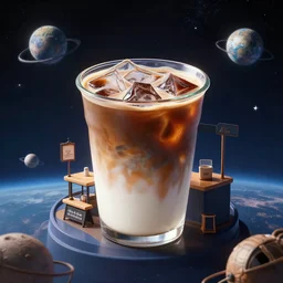 an ice cold coffee from a small coffee shop in space, stunning digital art