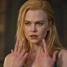 epic masterpiece nickole kidman, girl, 2 0 years old, sweaty skin, hyperrealistic, octane render, cinematic, beautiful face and flawless skin, perfect hands, 5 fingers, by edgar maxence and ross tran and michael whelan, legends of runeterra