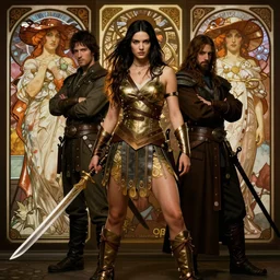 cinematic stills from xena warrior princess artstation, hearthstone, by artgerm, by greg rutkowski, by alphonse mucha, by bouguereau, by ruan jia, by and conrad roset,