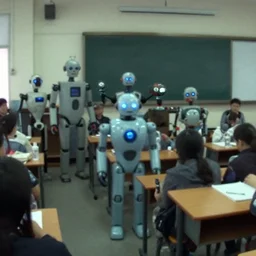 a group picture of futuristic wax robot in class, by mini dv camera, very very low quality, heavy grain, very blurry, accidental flash, webcam footage, found footage, security cam, caught on trail cam