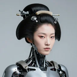 fine art portrait head shot minimal female cyborg mech by ilm and bill sienkiewicz and emmanuel shiu, zaha hadid, mgxs, neo - futuristic tactical geisha, studio, mamiya 6 5 mm, iso 4 0 0, f / 5. 6, hyperrealism, studio lighting, studio, high detail, sharp focus, trending artstation, cgsociety