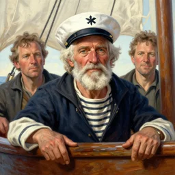 a highly detailed old sailor portraitin a boat, by gregory manchess, james gurney, james jean