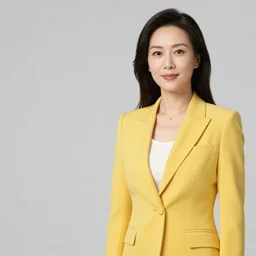 a portrait photograph of an inense woman in her 6 0'swearing a yellow business suit, photographed by annie leibovitz at the golden hour against a backdrop of flames. cinematic lighting, in the style of gaspar noe
