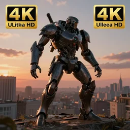Mech defending the city at sunset, photorealistic, hyperrealistic, digital illustrations, concept art, photoreal, cinematic lighting, 30mm film, highly detailed, intricate, award-winning, dark, gritty, beautiful colors, hdr, rendered in Octane, rendered in Unreal engine, 4k, ultra hd