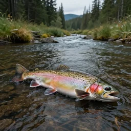 river in central oregon, rainbow trout, matte painting, concept art, 4 k