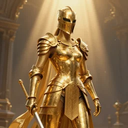 Golden warrior as painted by Marieke Nelissen, HD, hyper-fidelity, ray tracing, god rays, digital art, trending on artstation, artstationHD, artstationHQ, 4k, 8k