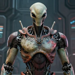robot torso, faded colors, exotic alien features, cyber background, tim hildebrandt, wayne barlowe, bruce pennington, donato giancola, larry elmore, masterpiece, trending on artstation, featured on pixiv, zack snyder, cinematic composition, beautiful lighting, sharp, details, hyper detailed, 8 k, unreal engine 5