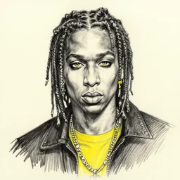 pencil sketch of wiz khalifa, black and yellow, horror, by junji ito