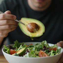 nikocado avocado eating a bowl of salad, highly detailed, 4 k, hd, close up, cinematic, ultra hd