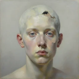 a portrait of a head deteriorating, oil painting, pale colors, high detail, 8 k, wide angle, trending on artstation,