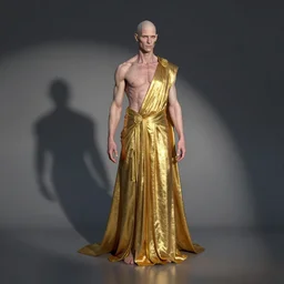 humanoid hairless tabaxi wearing golden robes, long shadow, by greg rutkowski, refractions, highly detailed, cinematic by francis tnehunreal, octane render, nvidia, concept art