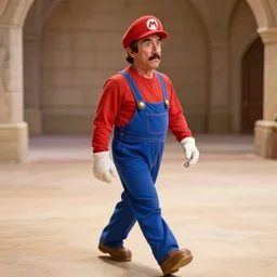 John Travolta meme, confused Mario walking into an empty castle chamber