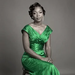 colorized photo of a beautiful and elegant 1 9 5 8 black actress in a green gown
