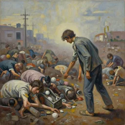 symbolic painting of capitalism placing billions into poverty