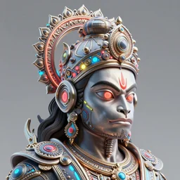 high quality 3 d render post - rococo cyberpunk hanuman! head building, neon madhubani, highly detailed, in sci - fi mumbai, cinematic smooth unreal engine, lee madgwick & liam wong, dramatic light, low angle, uhd 8 k, sharp focus