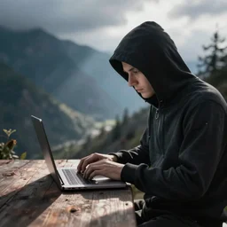 hacker using a toy laptop