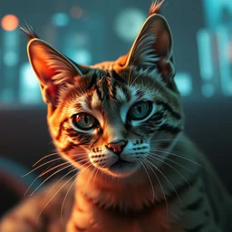 a cat playing on ps 5, cyberpunk, intricate details, hyper realistic
