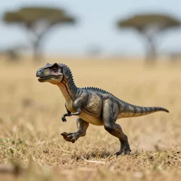 award winning photo by saul leiter of a tiny gray dinosaur running in the savannah, under the sun, tiny gaussian blur, insanely detailed, insanely intricate, depth of field, low contrast, summer, wide aperture, action photography