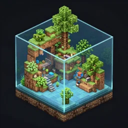 an absurdly-detailed isometric minecraft aquarium rendered in unreal engine 5 as a fancy square tile