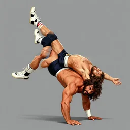 Macho Man Randy Savage doing a suplex on Jesus Christ, digital drawing