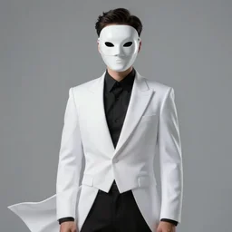 portrait of a male character in sleek clothes, in a flowing white tailcoat, wearing a futuristic white mask with five round lenses for eyes, many eyes, dramatic lighting, illustration by Greg rutkowski, yoji shinkawa, 4k, digital art, concept art, trending on artstation