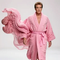 tony danza in fashion photography, designer runway robe that looks like brain matter, billowing, pink, roiling, detailed, jovana rikalo
