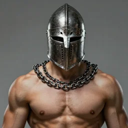 realistic portrait, 30 year old man :: athletic, rough, agressive :: short black hair :: medieval metal helmet, chain mail :: high detail, digital art, RPG, concept art, illustration