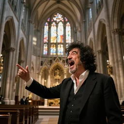 bob ross screaming in a cathedral
