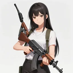 girl holding an ak - 4 7 automatic rifle, anime style