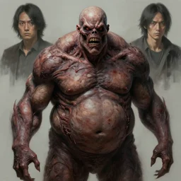 humanoid monster, big head, wide torso, grotesque, body horror, digital painting, photorealistic, inspired by junji ito, zhang han, greg rutkowski, bayard wu