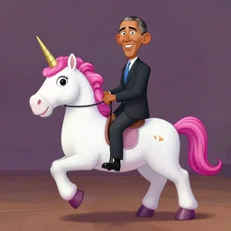 obama riding an unicorn, pixar style, by tristan eaton stanley artgerm and tom bagshaw.